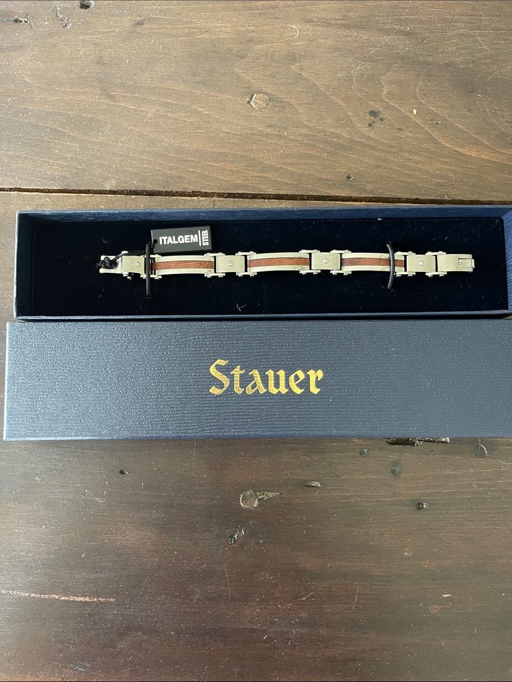 Stauer Men’s Legna Bracelet Stainless Steel Wood Inlay
